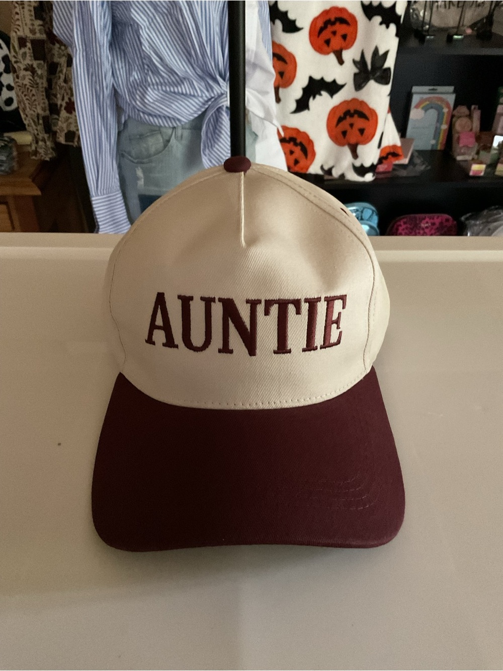 Zenana AUNTIE Baseball Cap - Cream and Burgundy